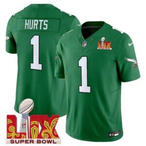 Mens Kids Youths Womens Jalen Hurts Super Bowl LIX Green Jersey Vapor Stitched